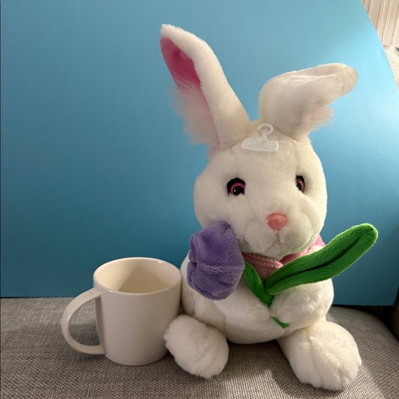 White Plush 16 Inch Bunny with Purple Flower - Picture 14 of 14